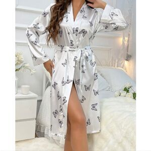 Womens Plus Size Satin Kimono Robe Lingerie Nightgown Sleepwear Silk Bathrobe US